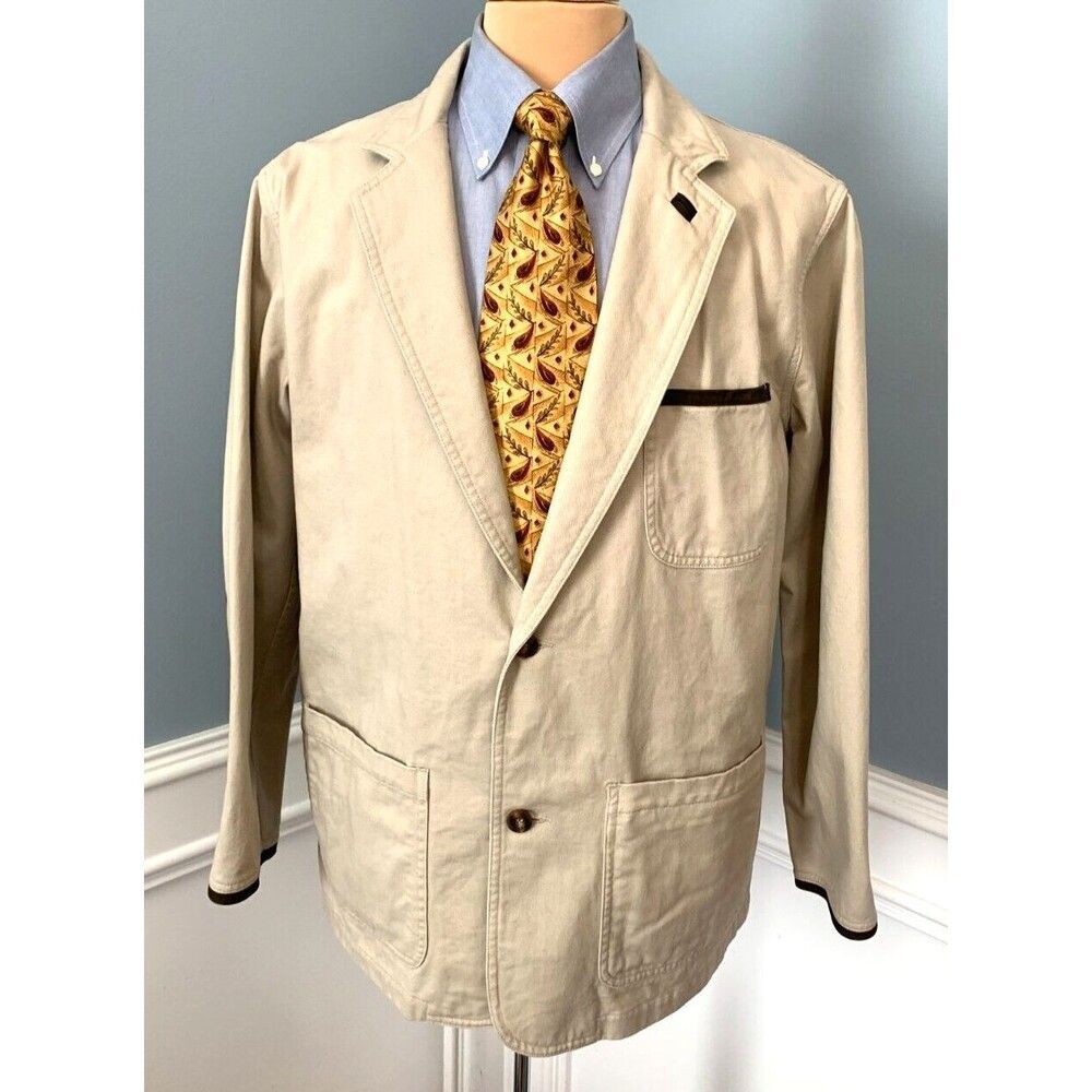 Travel Smith Twill Safari Jacket Mens 42R Cotton Leather Utility Field Blazer